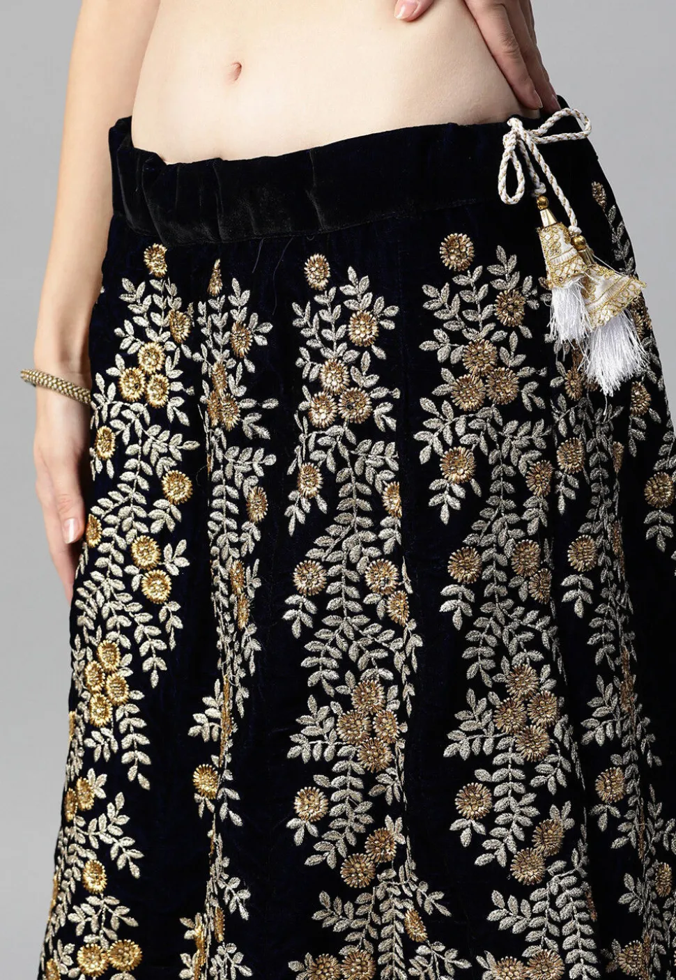 Embroidered Velvet Lehenga in Black