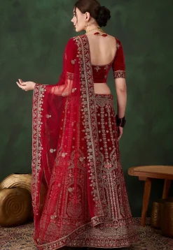 Embroidered Velvet Lehenga in Maroon