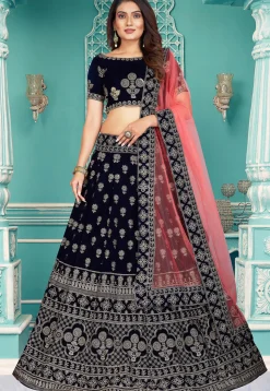 Embroidered Velvet Lehenga in Black