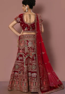 Embroidered Velvet Lehenga in Maroon
