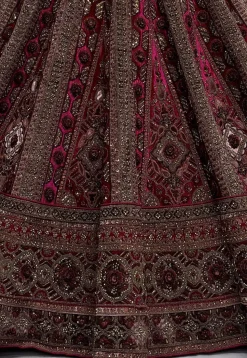 Embroidered Velvet Lehenga in Fuchsia