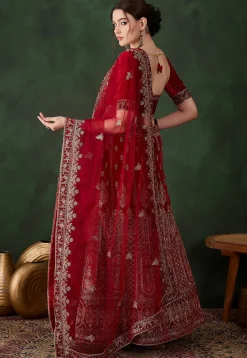 Embroidered Velvet Lehenga in Maroon