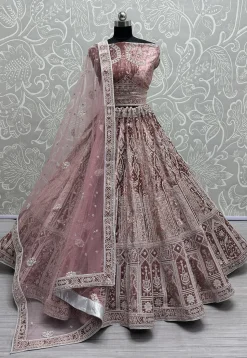 Embroidered Velvet Lehenga in Pink