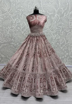 Embroidered Velvet Lehenga in Pink
