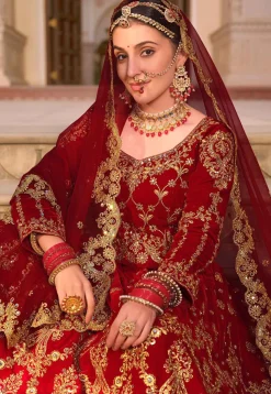 Embroidered Velvet Lehenga in Maroon