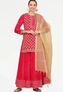 Embroidered Velvet Lehenga in Pink