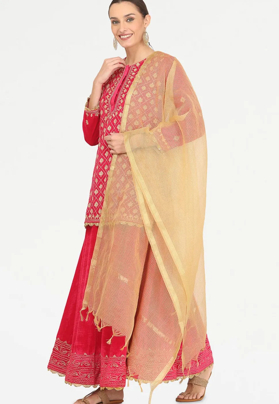 Embroidered Velvet Lehenga in Pink