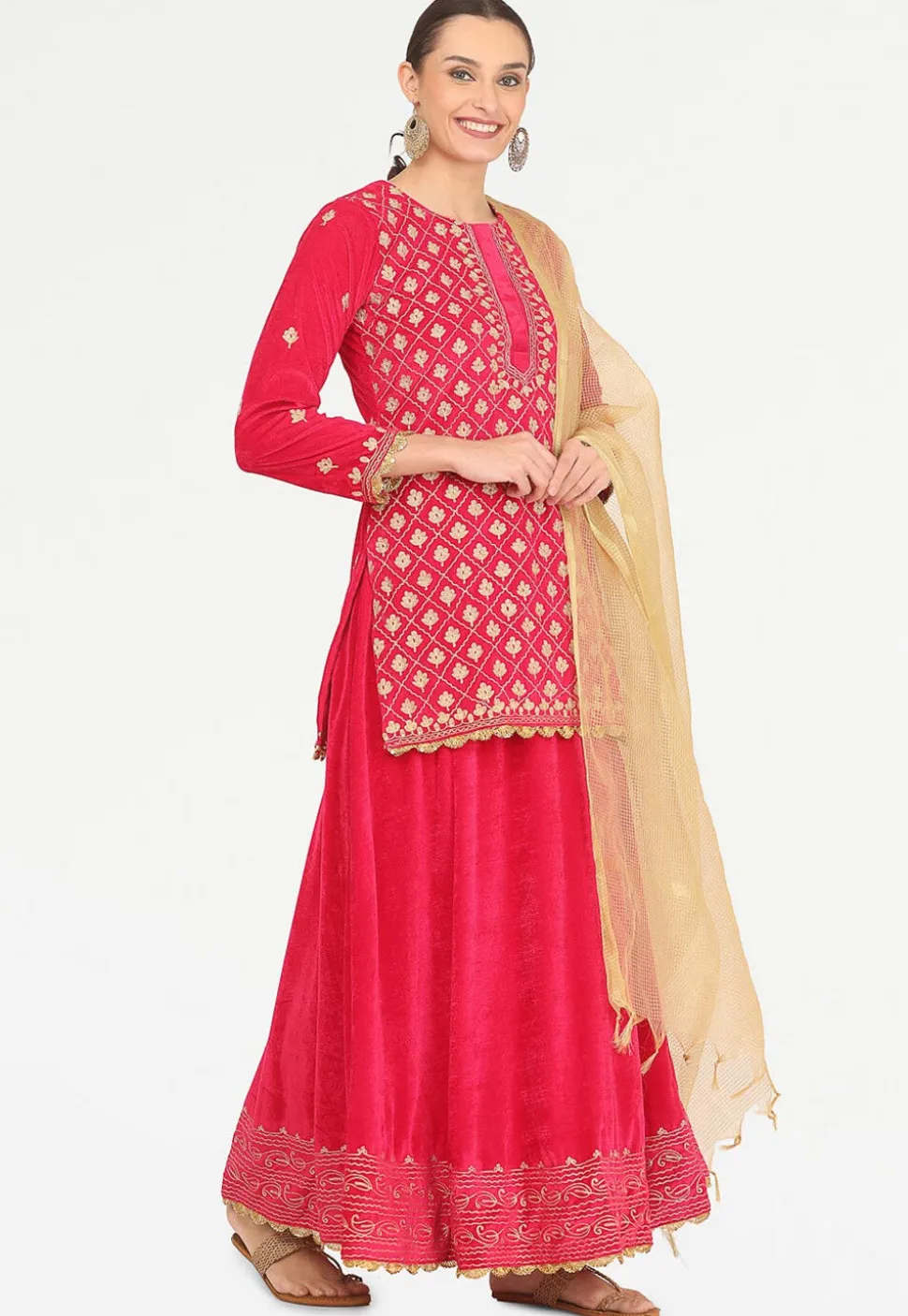 Embroidered Velvet Lehenga in Pink