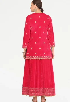 Embroidered Velvet Lehenga in Pink