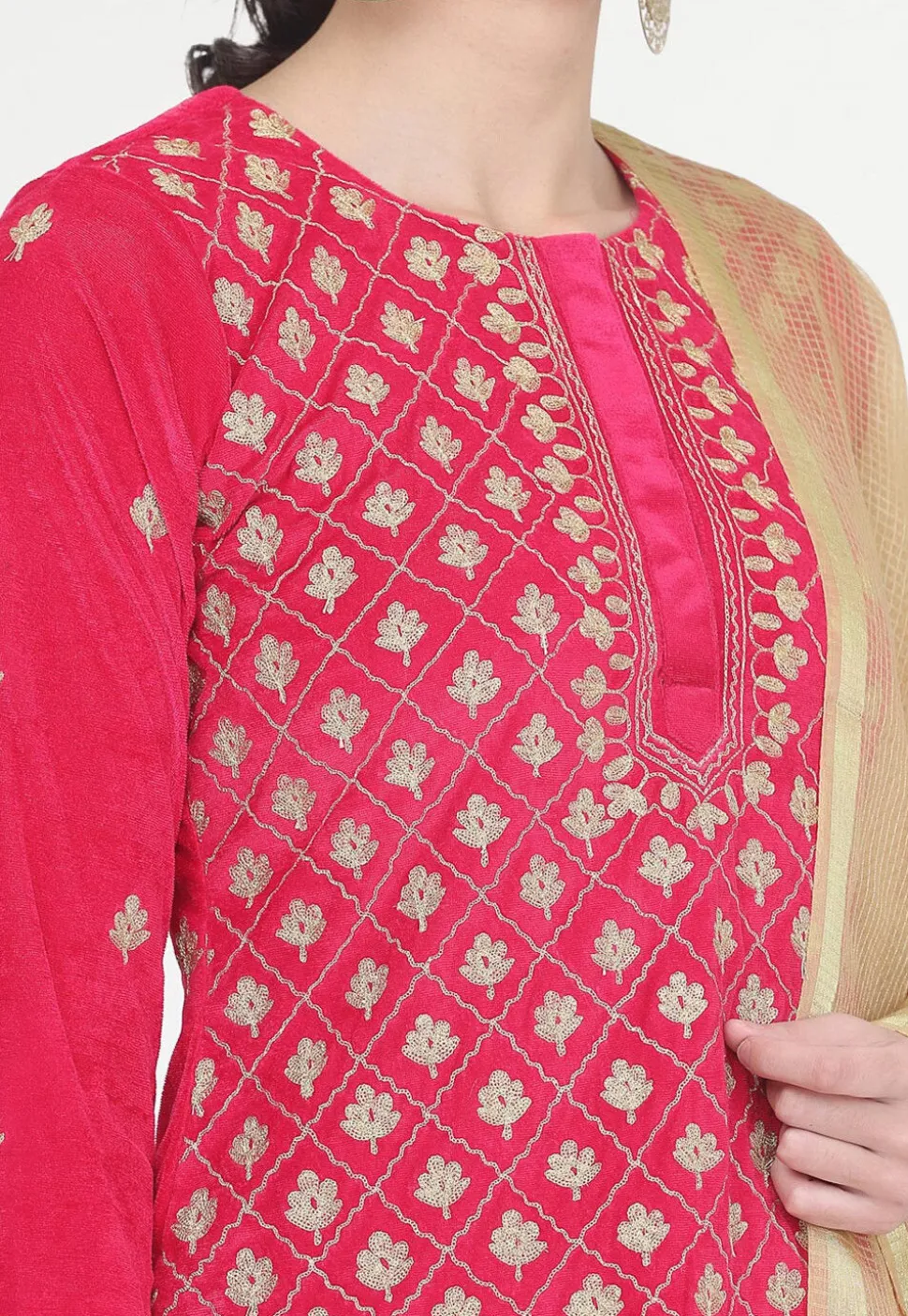 Embroidered Velvet Lehenga in Pink