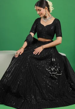 Embroidered Velvet Lehenga in Black