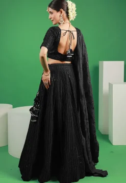 Embroidered Velvet Lehenga in Black
