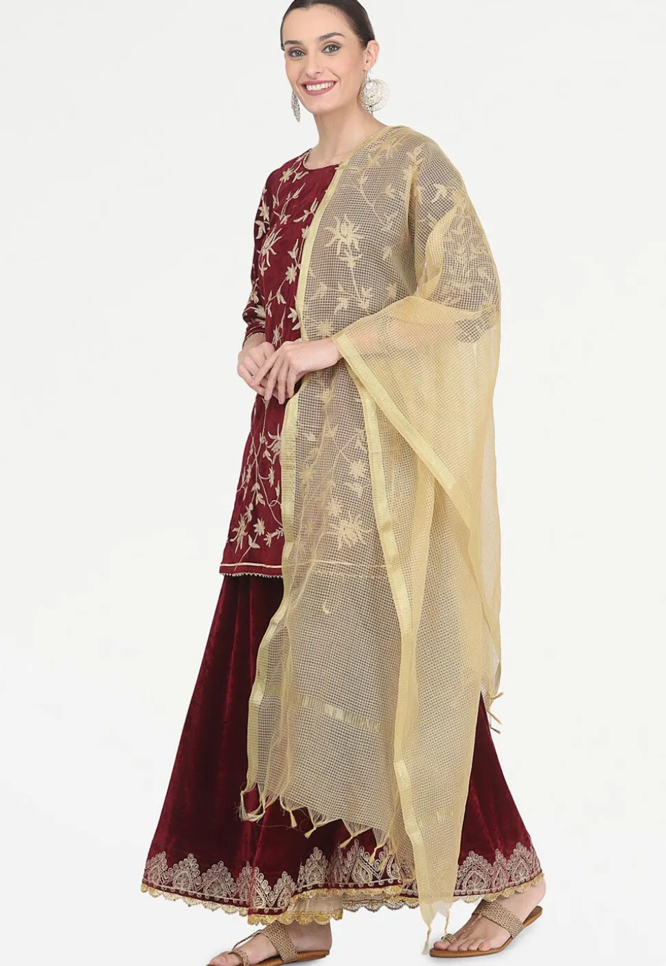 Embroidered Velvet Lehenga in Maroon