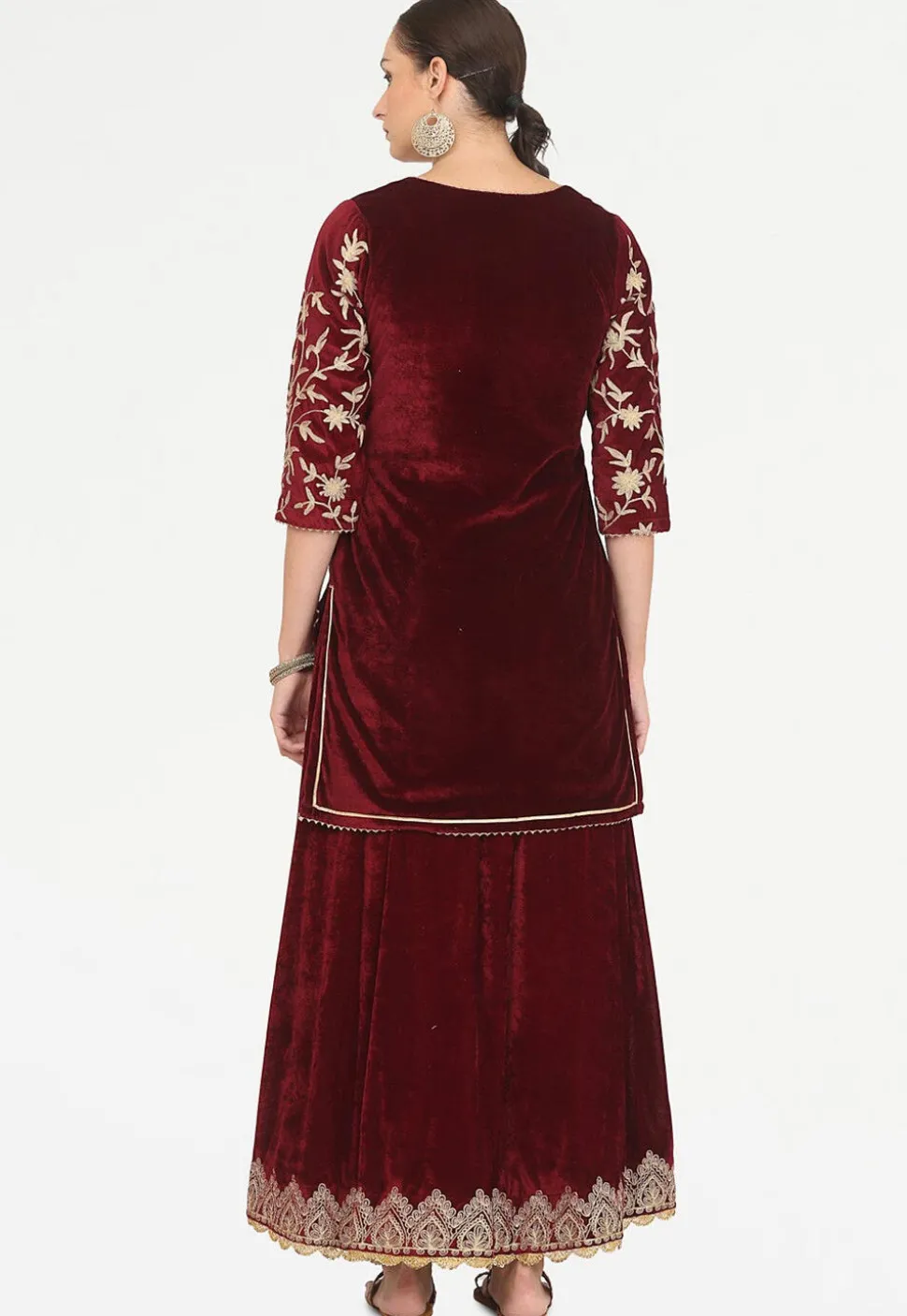 Embroidered Velvet Lehenga in Maroon