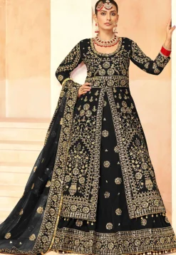 Embroidered Velvet Lehenga in Black