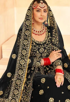 Embroidered Velvet Lehenga in Black