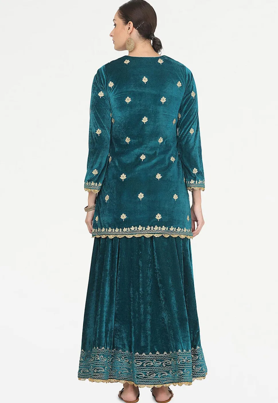 Embroidered Velvet Lehenga in Teal Blue