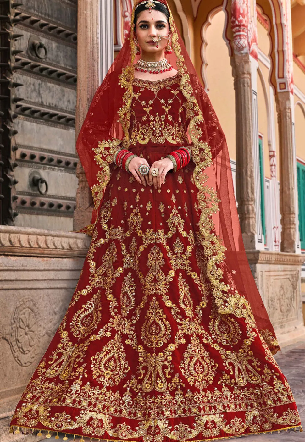 Embroidered Velvet Lehenga in Maroon
