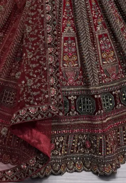 Embroidered Velvet Lehenga in Maroon