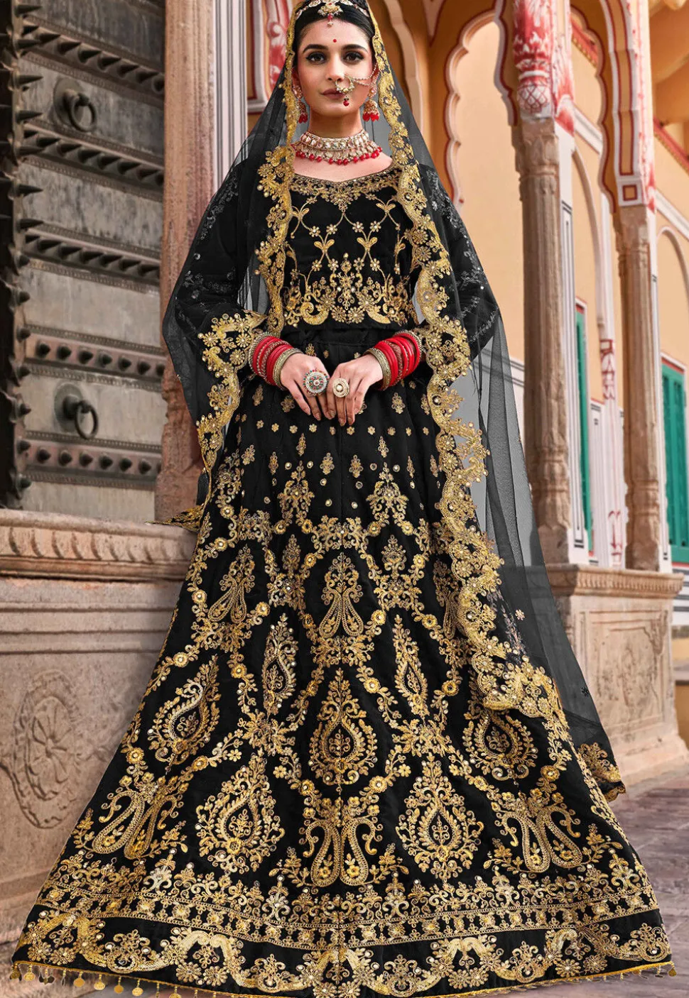 Embroidered Velvet Lehenga in Black