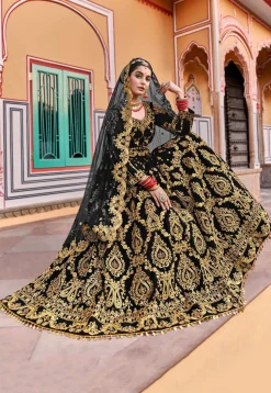 Embroidered Velvet Lehenga in Black