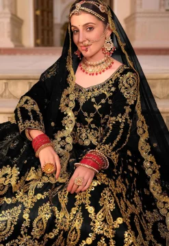 Embroidered Velvet Lehenga in Black