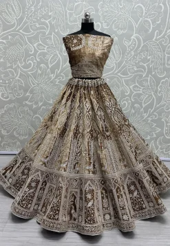 Embroidered Velvet Lehenga in Beige