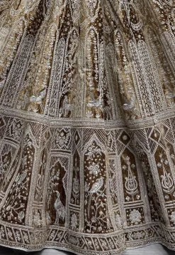 Embroidered Velvet Lehenga in Beige