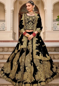 Embroidered Velvet Lehenga in Black