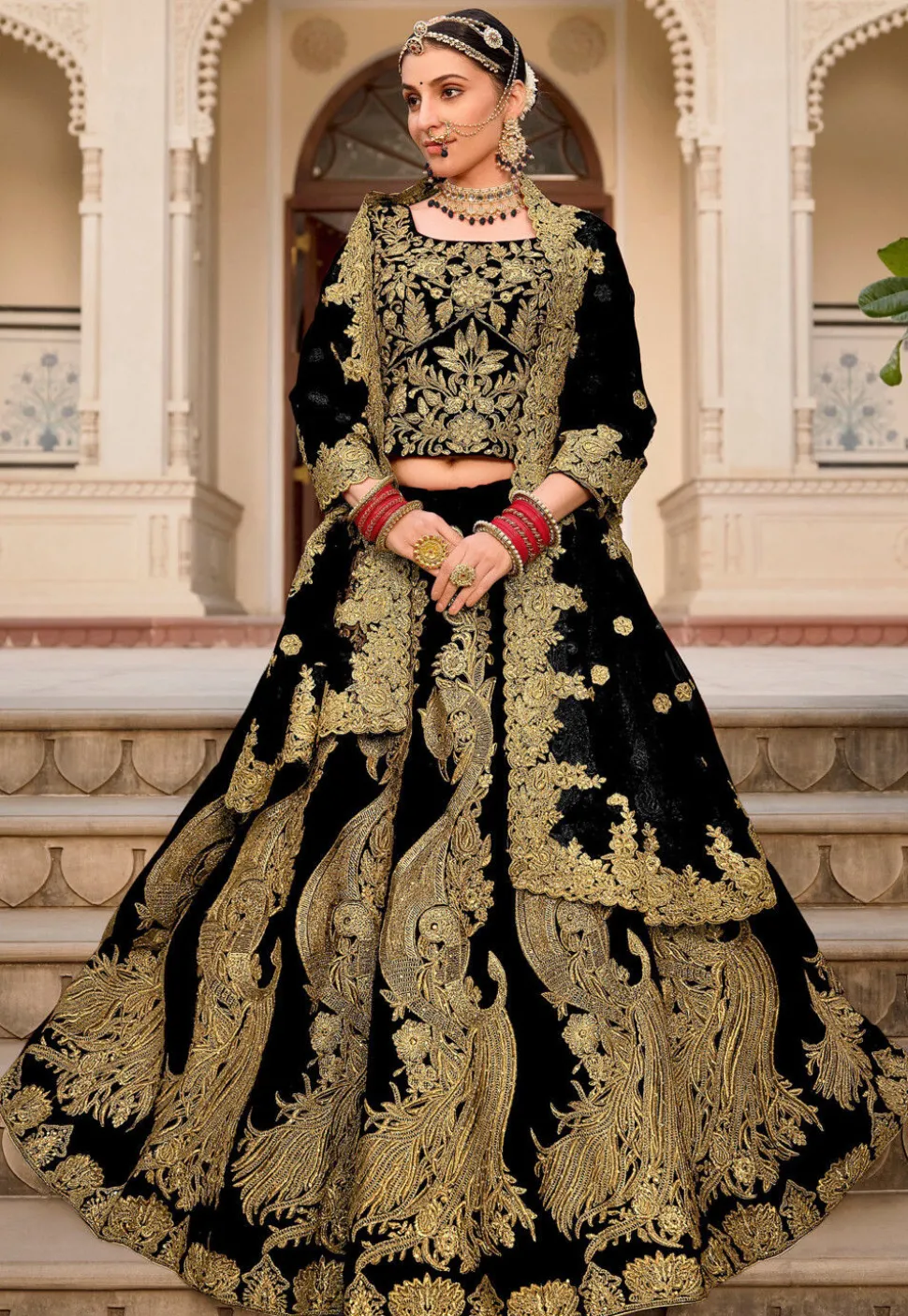 Embroidered Velvet Lehenga in Black