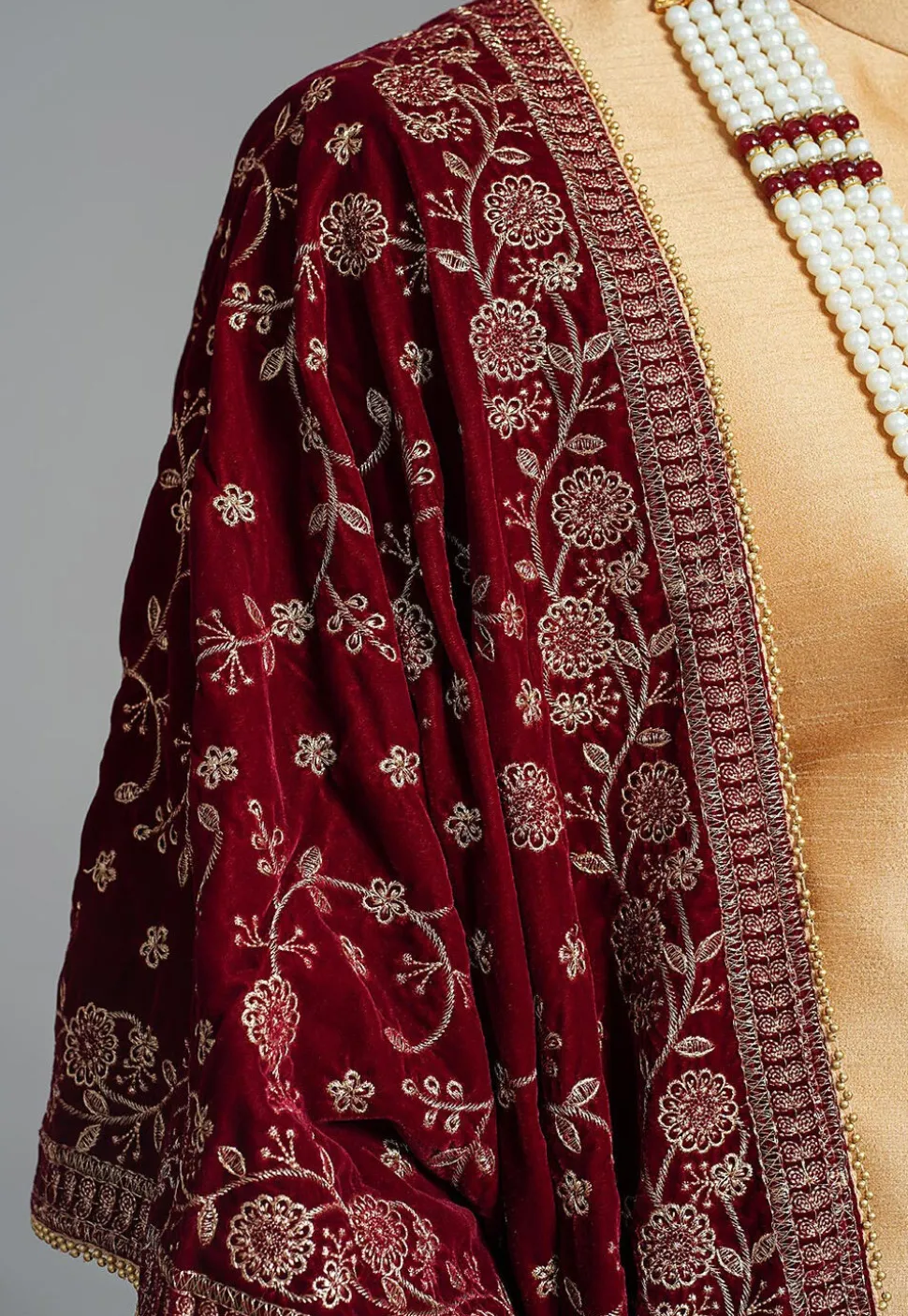 Embroidered Velvet Men Dupatta in Maroon