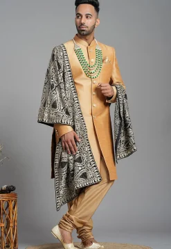 Embroidered Velvet Men Dupatta in Black