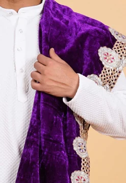 Embroidered Velvet Men Dupatta in Dark Purple