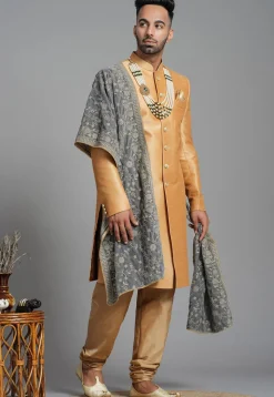 Embroidered Velvet Men Dupatta in Grey