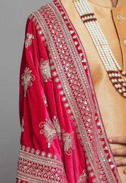Embroidered Velvet Men Dupatta in Pink