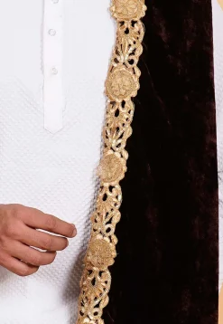 Embroidered Velvet Men Dupatta in Dark Brown