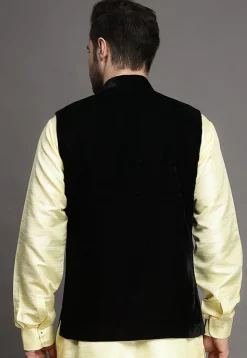 Embroidered Velvet Nehru Jacket in Black