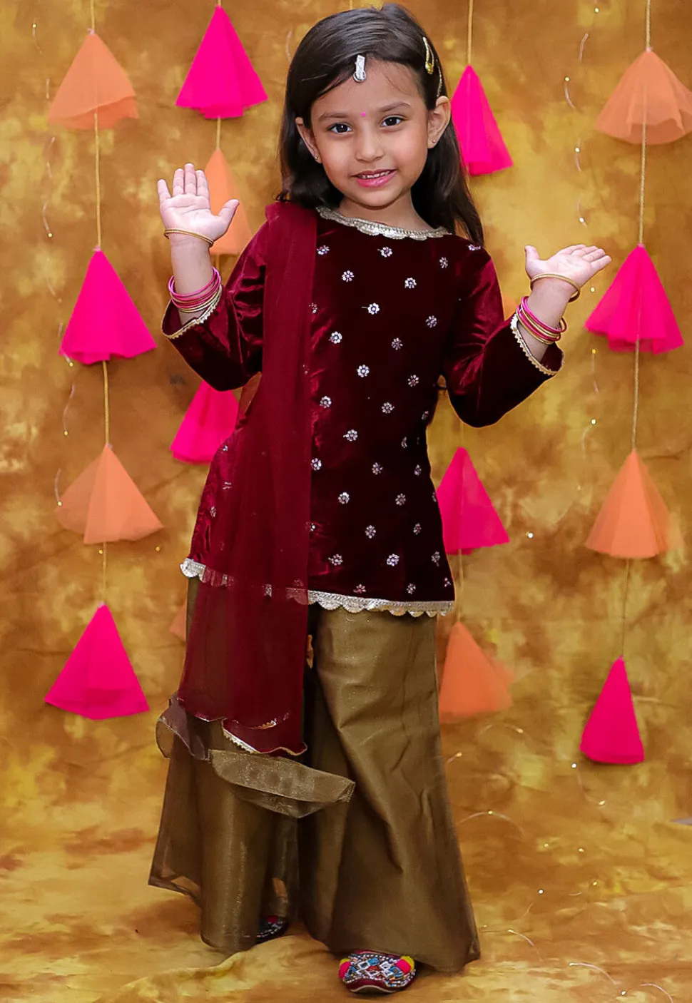 Embroidered Velvet Pakistani Suit in Maroon