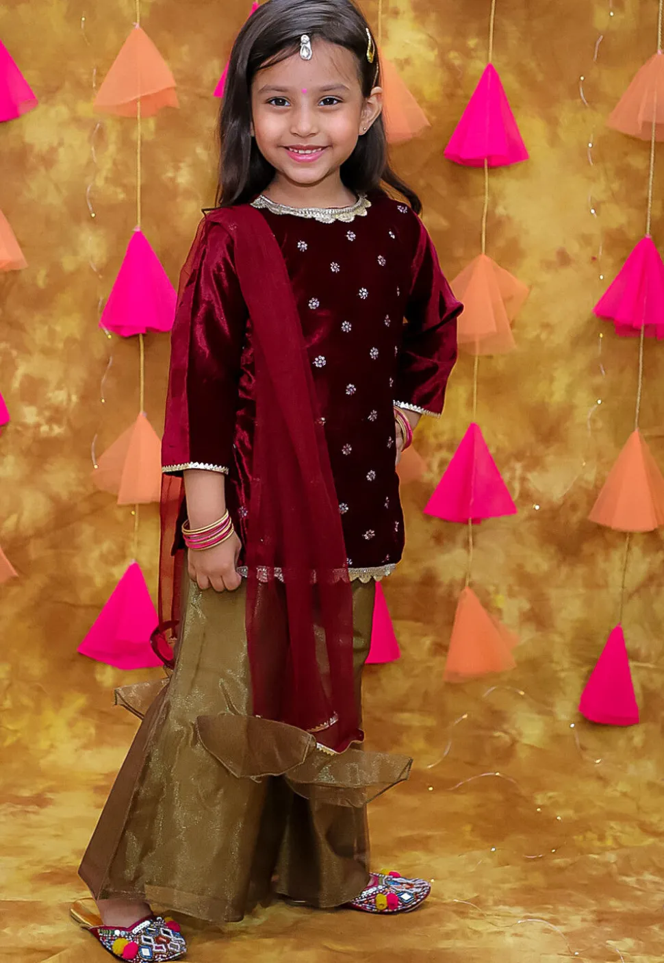 Embroidered Velvet Pakistani Suit in Maroon