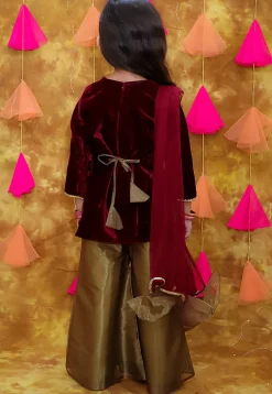 Embroidered Velvet Pakistani Suit in Maroon