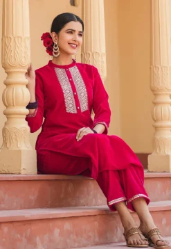 Embroidered Velvet Pakistani Suit in Fuchsia