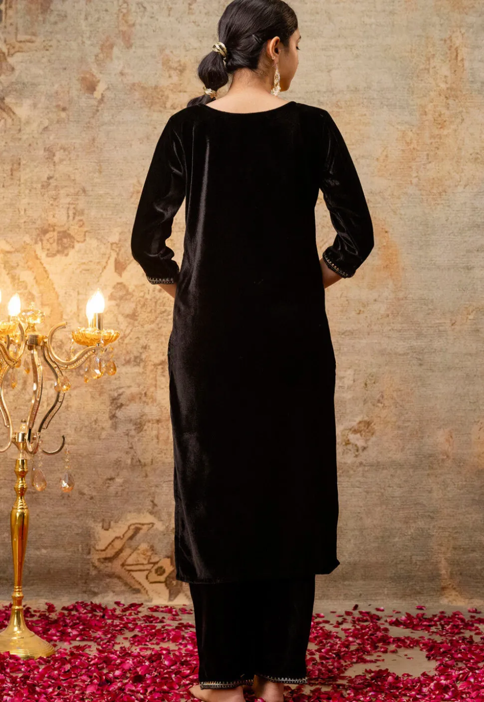 Embroidered Velvet Pakistani Suit in Black