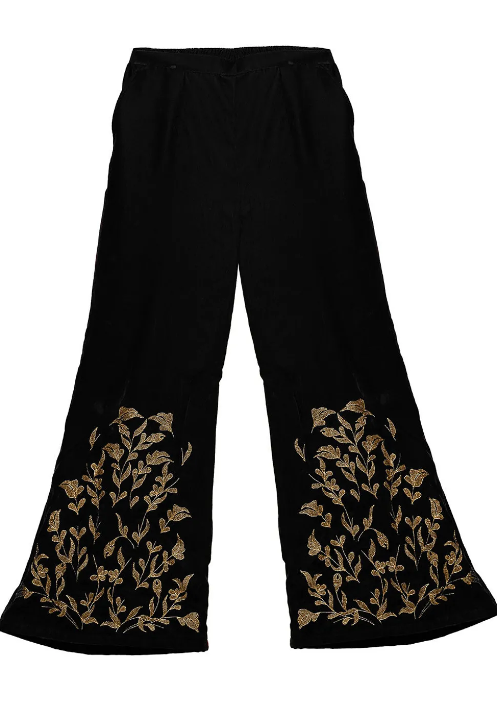 Embroidered Velvet Palazzo in Black