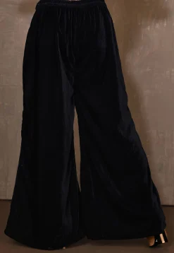 Embroidered Velvet Palazzo in Navy Blue