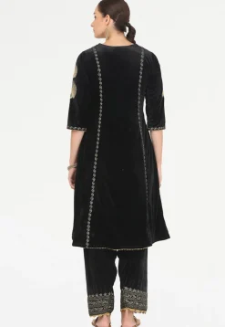 Embroidered Velvet Punjabi Suit in Black