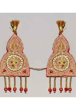Embroidered Velvet Sevra Set in Red