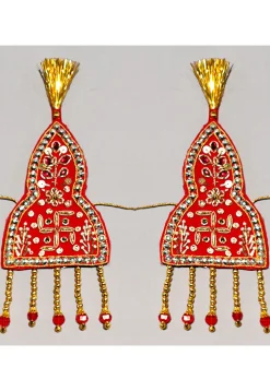 Embroidered Velvet Sevra Set in Red