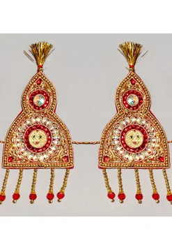 Embroidered Velvet Sevra Set in Red