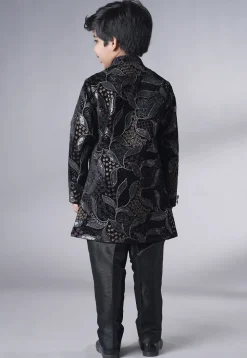Embroidered Velvet Sherwani Set in Black