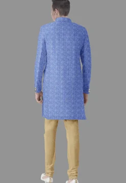 Embroidered Velvet Sherwani in Sky Blue